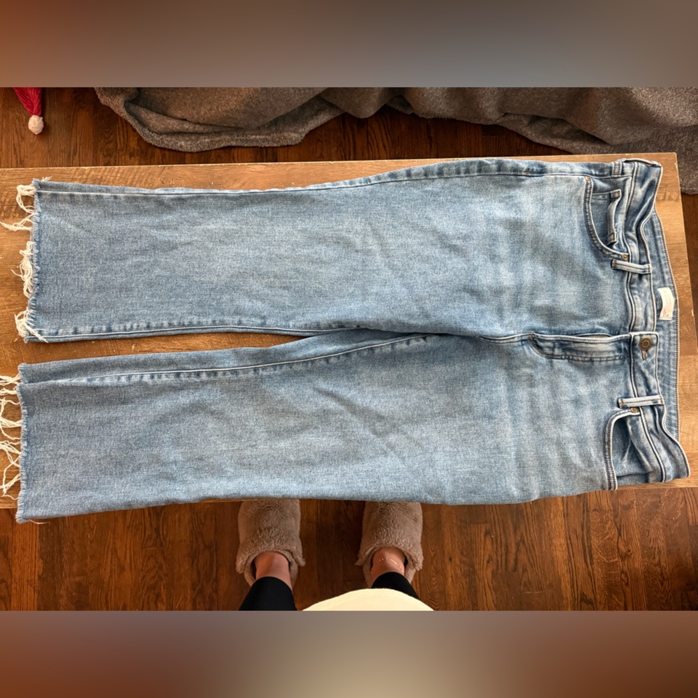 LC Lauren Conrad Light Blue Straight Leg Jeans with Frayed Hem